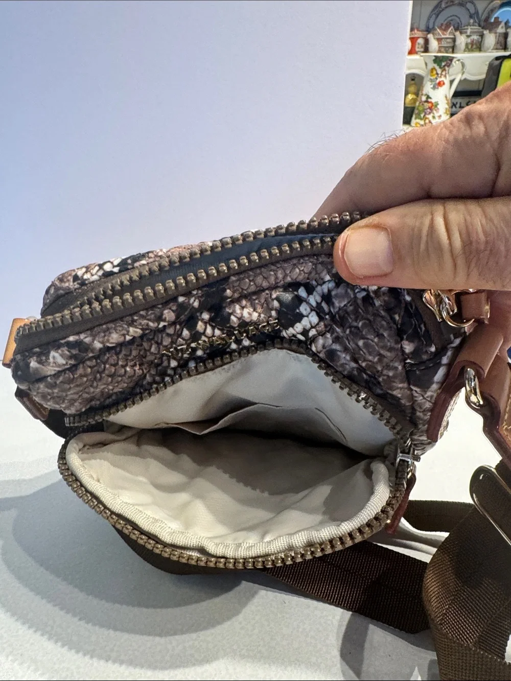 MZ Wallace Brown Snake-Print Quilted Crossbody